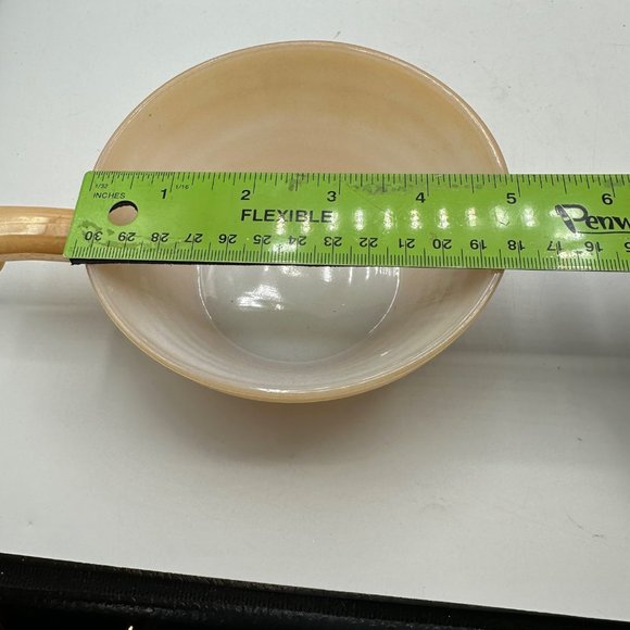 Fire King Oven Ware Ribbed Handled Soup Bowl Peach Luster Beehive Vintage - Picture 8 of 9